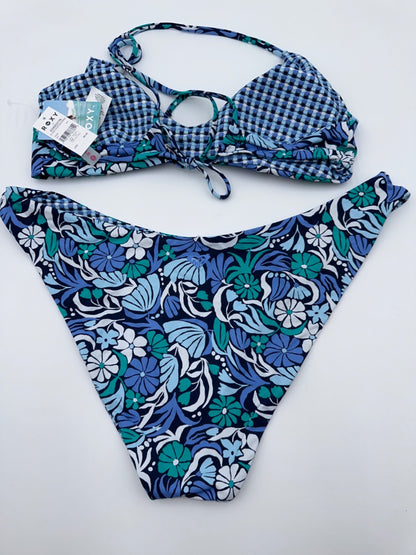 $88 Roxy Women’s Tri Scopp Reversible Cheeky Swim Suit - Blue - XLarge - New