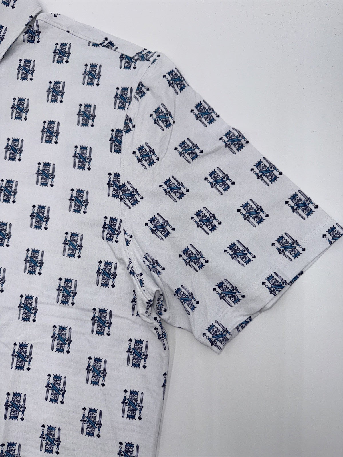 $100 IBKUL Men’s Short Sleeve Polo King Of Shapes Shirt-White/Blue- Medium -New