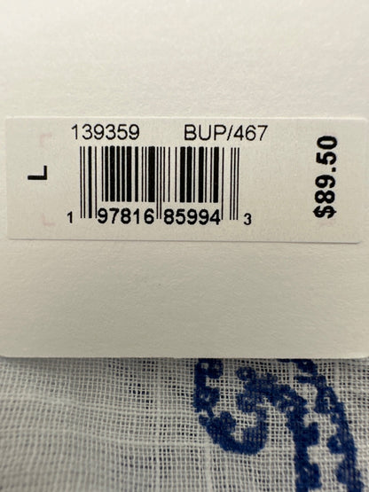 $90 Lucky Brand Women's Printed Tie Front Button Down Shirt-White/Blue-Large