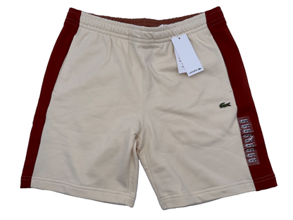 $85 Lacoste Men's Cotton Fleece Colorblock Shorts - White/Brown - Large - New