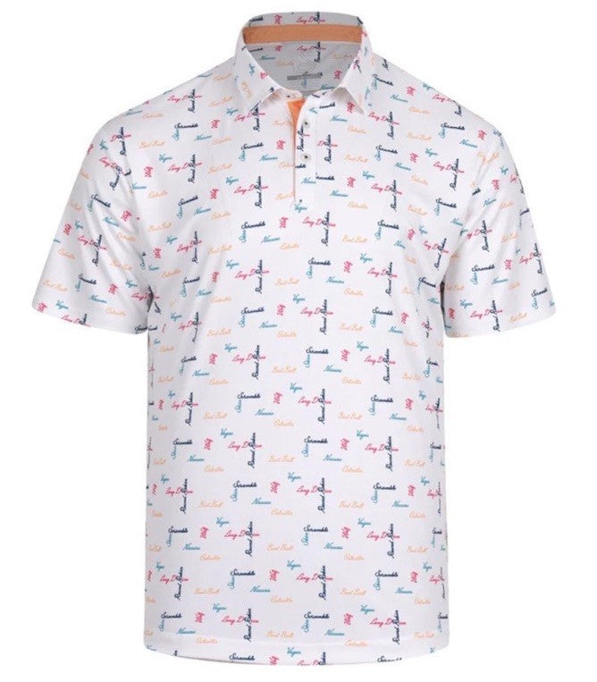 $65 Swannies Men’s Golf Barber Polo Shirt-White/Multi - Small - New Tags