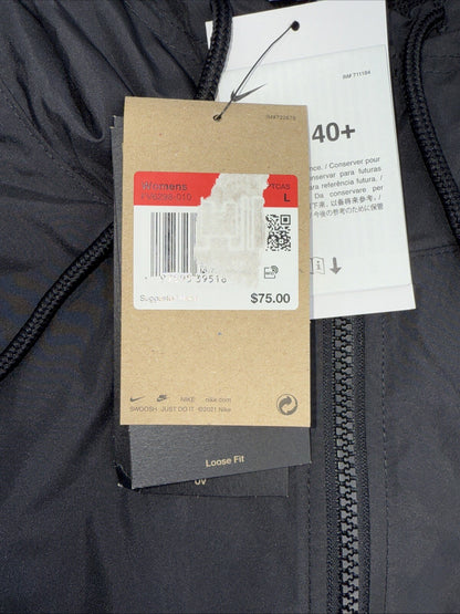 $76 Nike Women's Woven Oversized Hooded Jacket FV6298-010 -Black- Large - New
