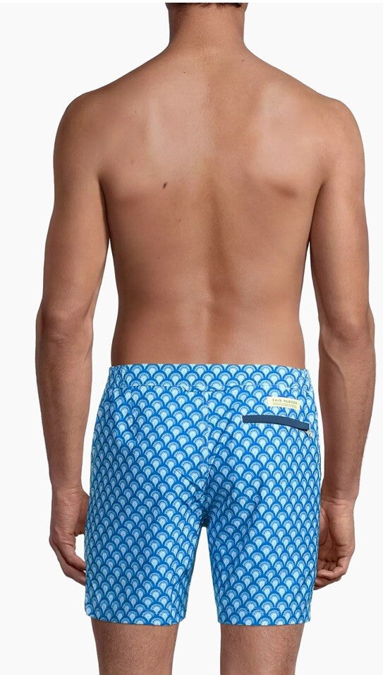 $89 FAIR HARBOR Men’s Sextant Swim Trunk Inner Lined Shorts-Blue Deco-Size: 30W