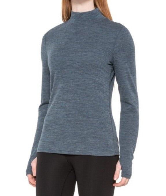 $95 Wicked Wool Women’s Merino Long Sleeve Mock Neck Pullover Top- Blue- Small