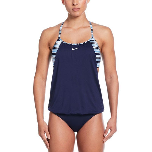 $75 Nike Women’s Swim Layered Tankini Top - Midnight Navy - Medium - New Tag