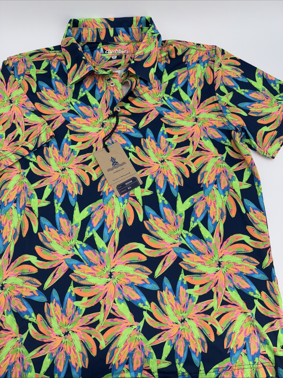 Chubbies Men's The Ocean Flower Performance Polo Shirt-Orange Multi-Medium-New