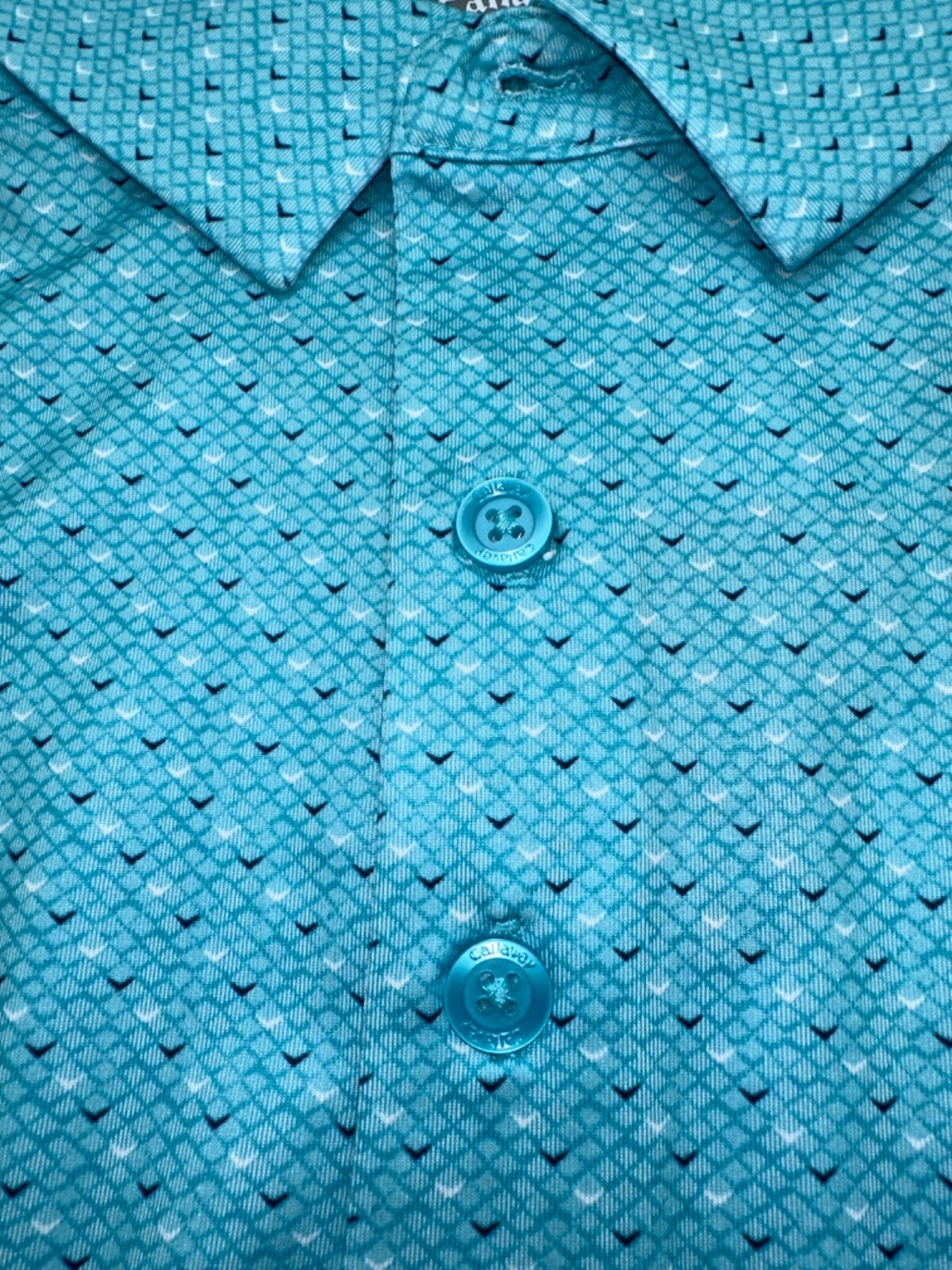 $68 Callaway Men’s Swing Tech All Over Chevron Polo - Scuba Blue- Medium - New