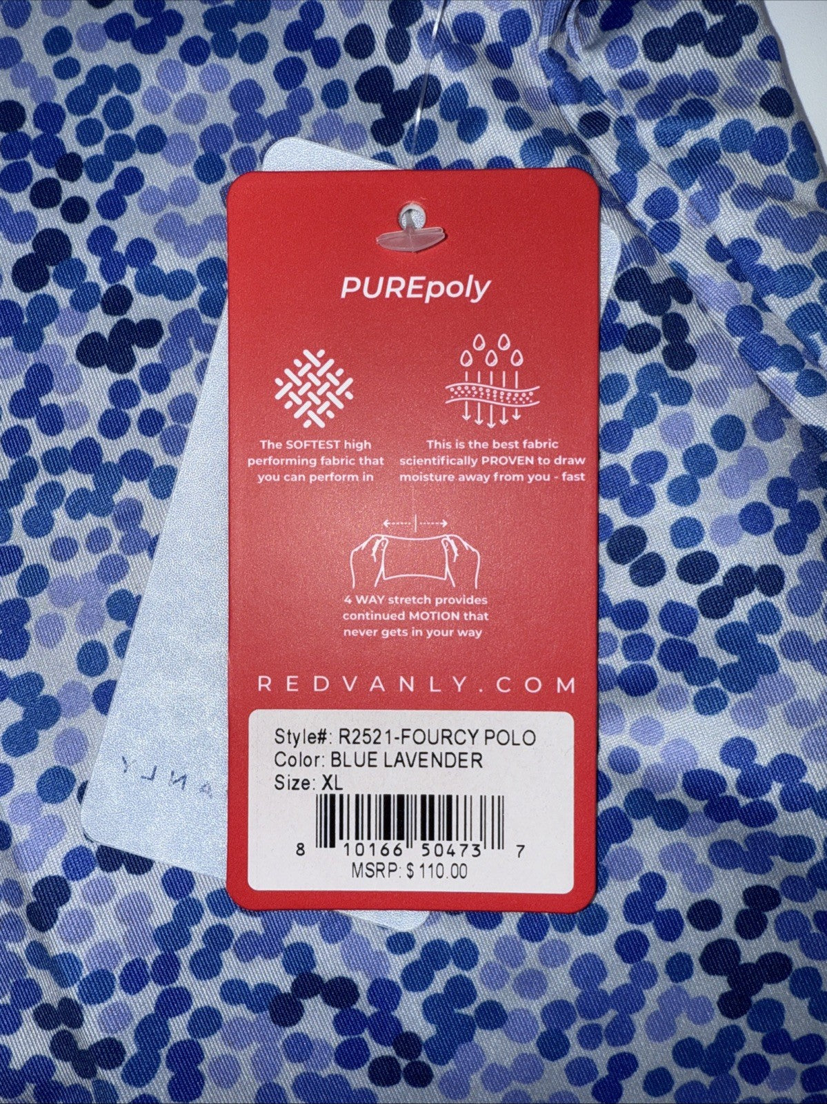 $110 Redvanly Men’s Fourcy Golf Performance Polo Shirt-Blue Lavender -XLarge-New