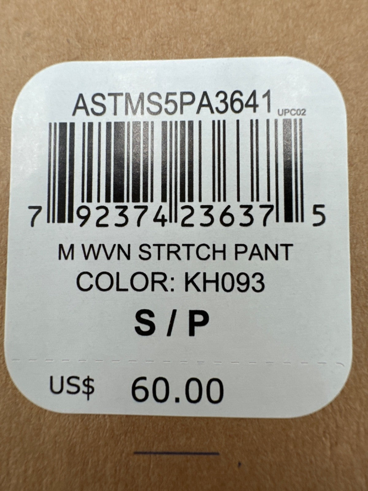 $60 Asics Men's Woven Stretch Pants - Khaki/ KH093 - Small - New With Tags