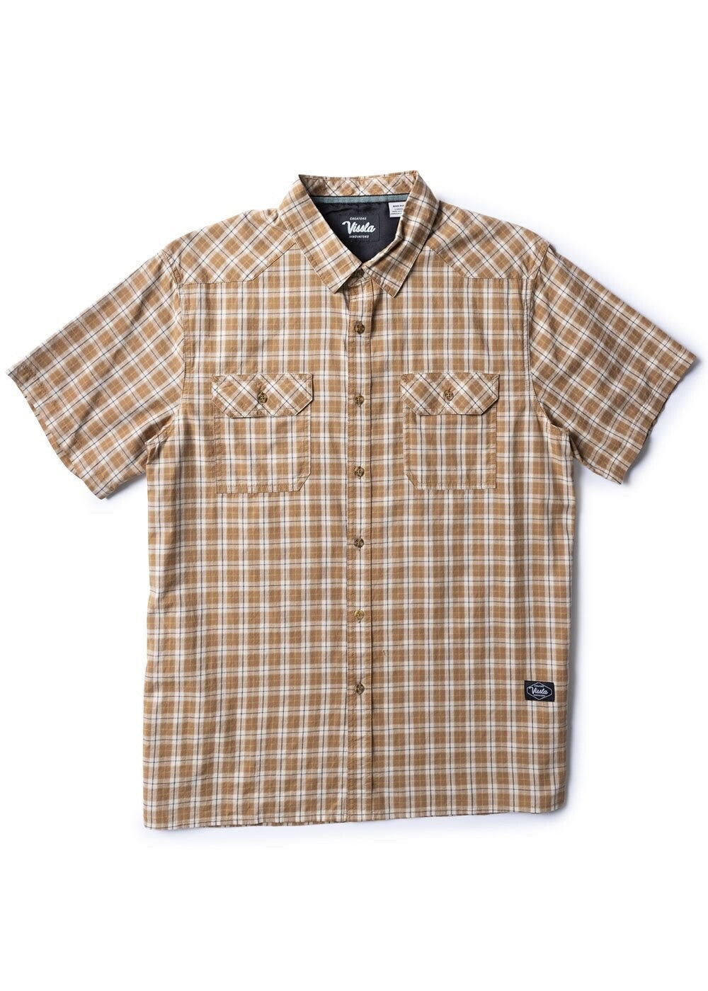 L$70 Vissla Men's Creators Ranger Eco SS Button Down Shirt - Brown/Yellow- New