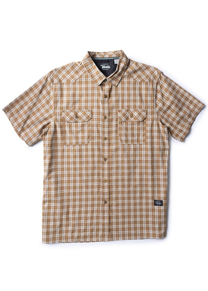 L$70 Vissla Men's Creators Ranger Eco SS Button Down Shirt - Brown/Yellow- New