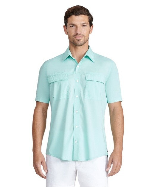 $65 IZOD Men’s Saltwater Beach Performance Printed Shirt - Ice Green- Small -NWT