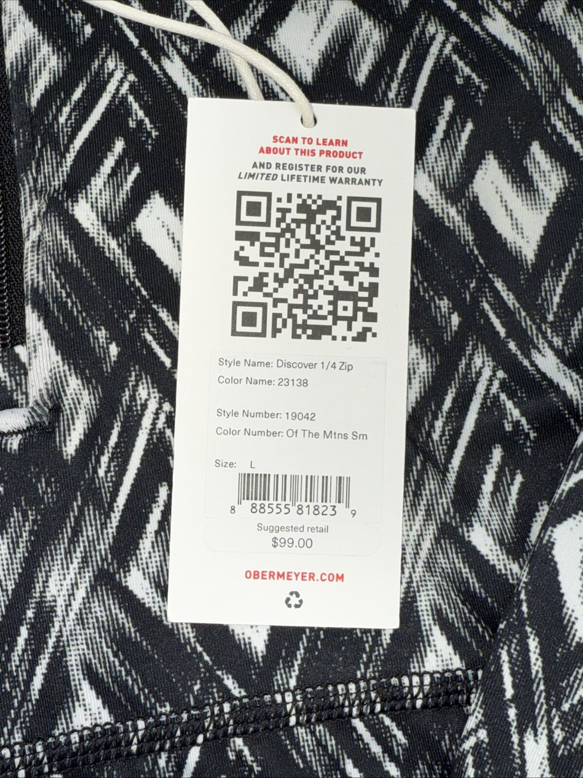$95 Obermeyer Women’s Geo Discover 1/4 Zip Baselayer Top- White Multi-Large-New