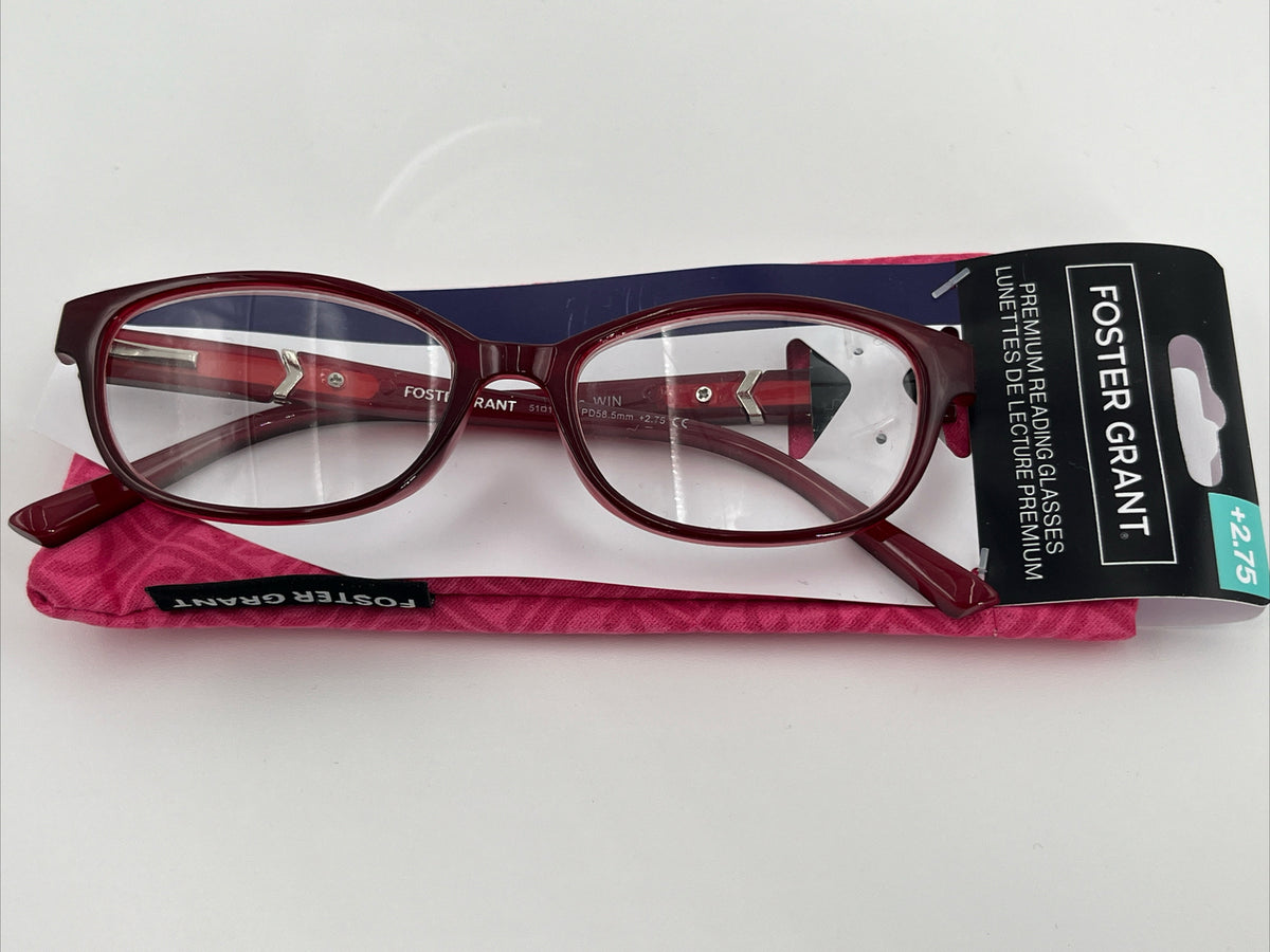 FOSTER GRANT Parissa Unisex Fashion Maroon Reading Glasses +2.75 Retail $25.99