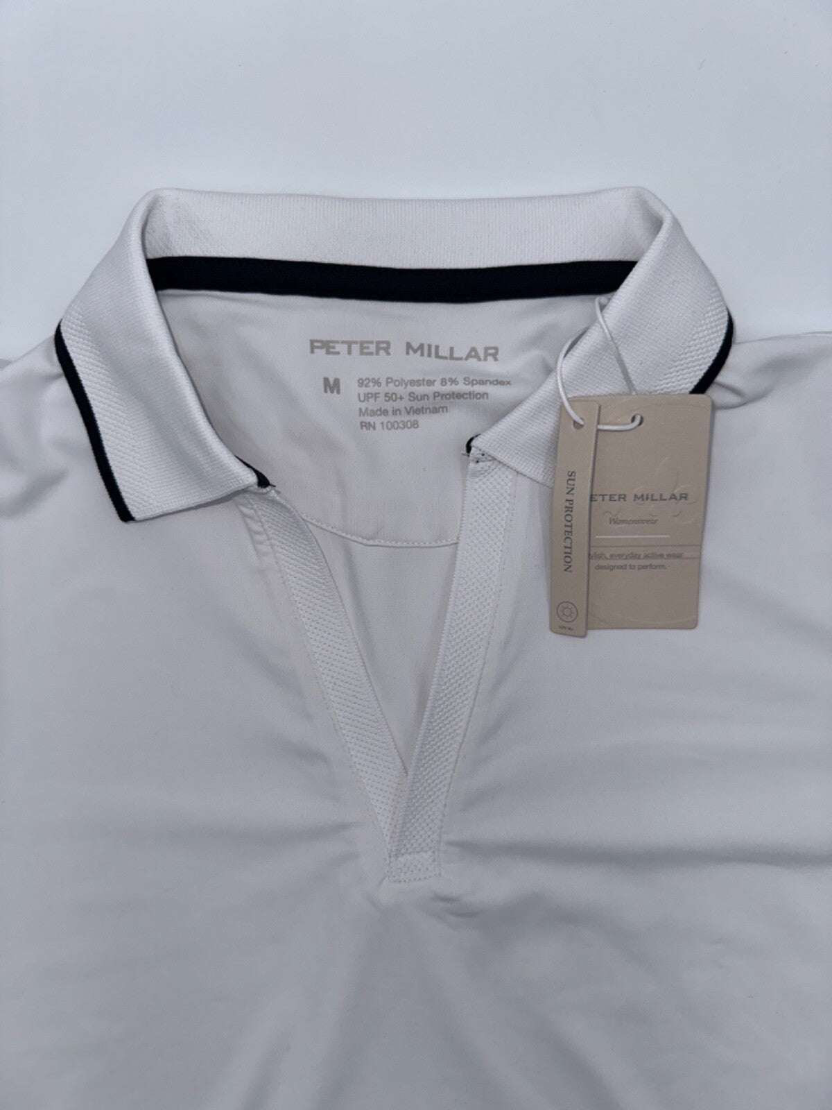 $100 Petter Millar Women's Betty Drop V Polo - Black/White - Medium - New Tags