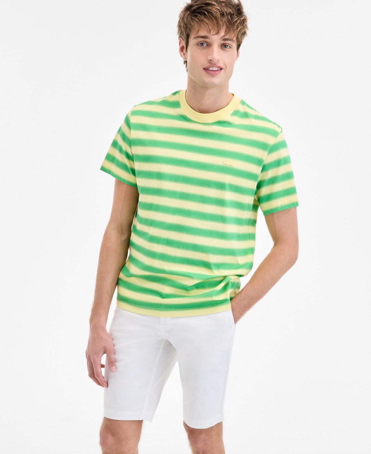 $75 Lacoste Men's Classic Fit Stripped Shirt - Green/Yellow - Large- New Tags