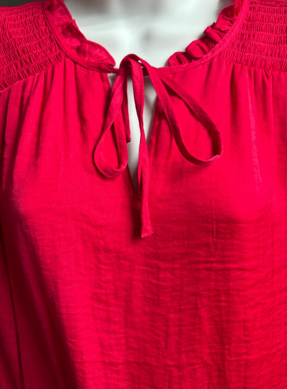 $68 Maison d’Amélie Women’s-Ruffled Neckline Blouse-Hot Pink-Small-New Tag