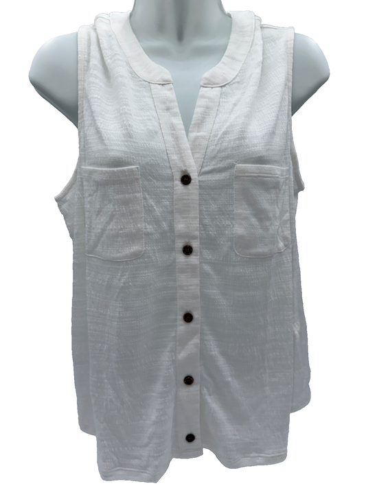 $68 C&C California Crinkle Knit Sleeveless Top - White - Large - New With Tags
