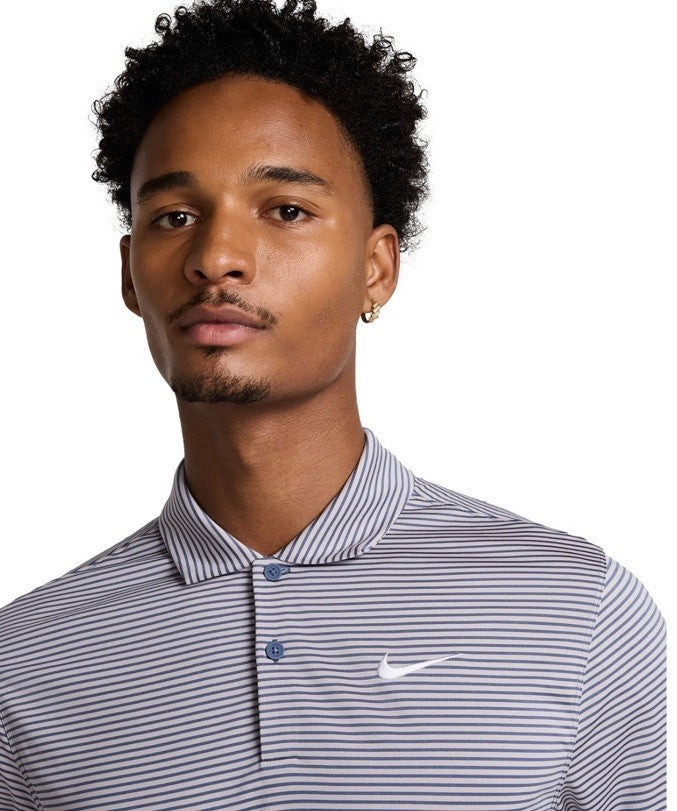 $55 Nike Men's Dri-Fit Core Stripe Golf Polo Shirt - Platinum Violet/Blue-Medium