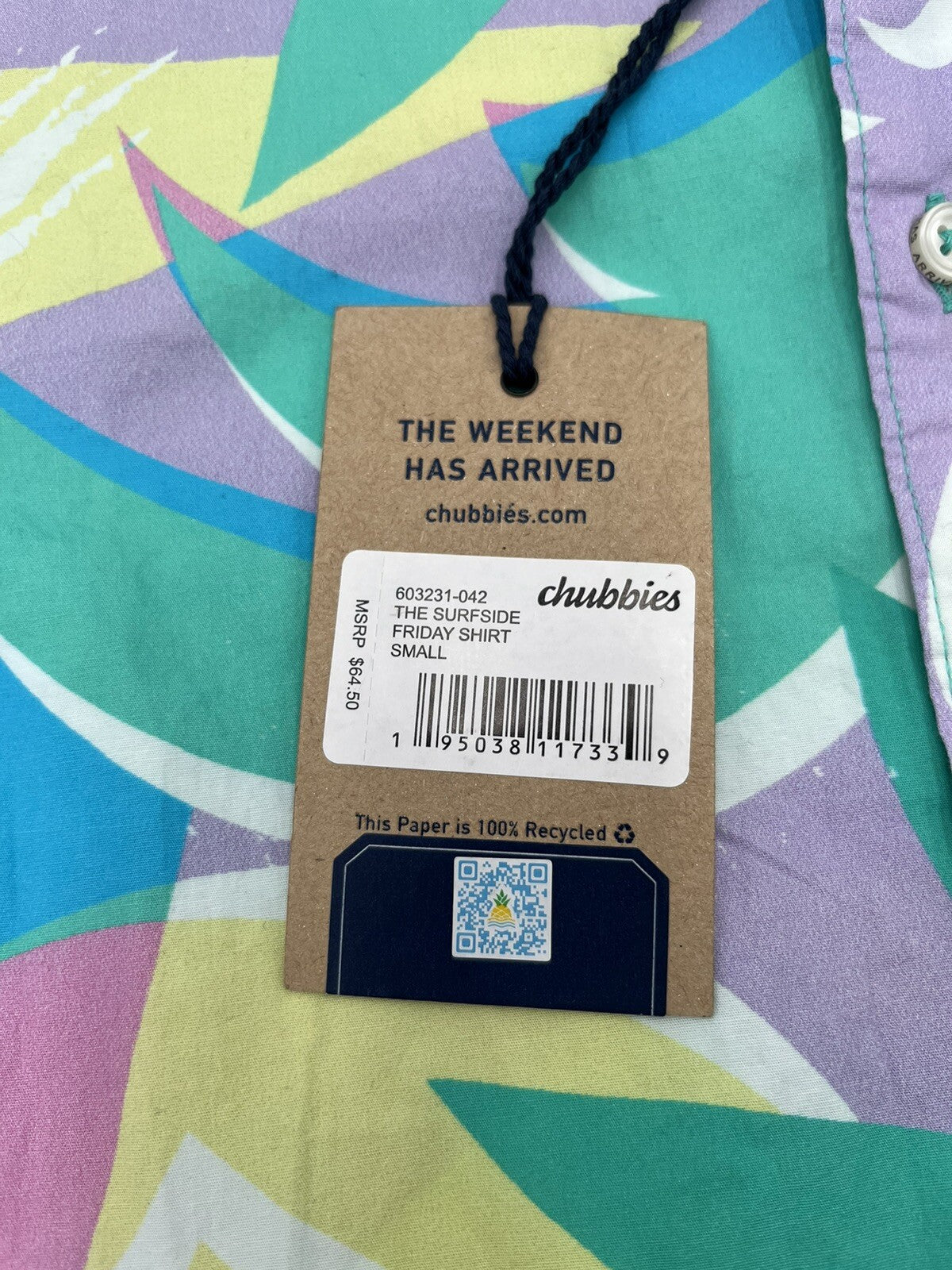 Chubbies Men’s Shirt The Surfside Friday Shirt-Multi -Small - New Tag $65