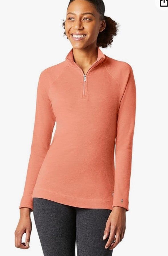 $115 Smartwool Women’s 1/4 Zip Thermal Pullover Merino Wool-Sunset Coral -XSmall