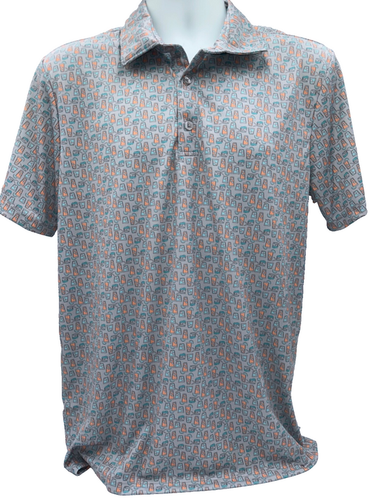 $55 Huk Men's Dolphin Cocktail Pursuit Polo - Grey - Medium - New With Tags