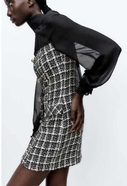 $89 Zara Women’s-Textured Tweed Short Dress- Black &White- XSmall- New Tag