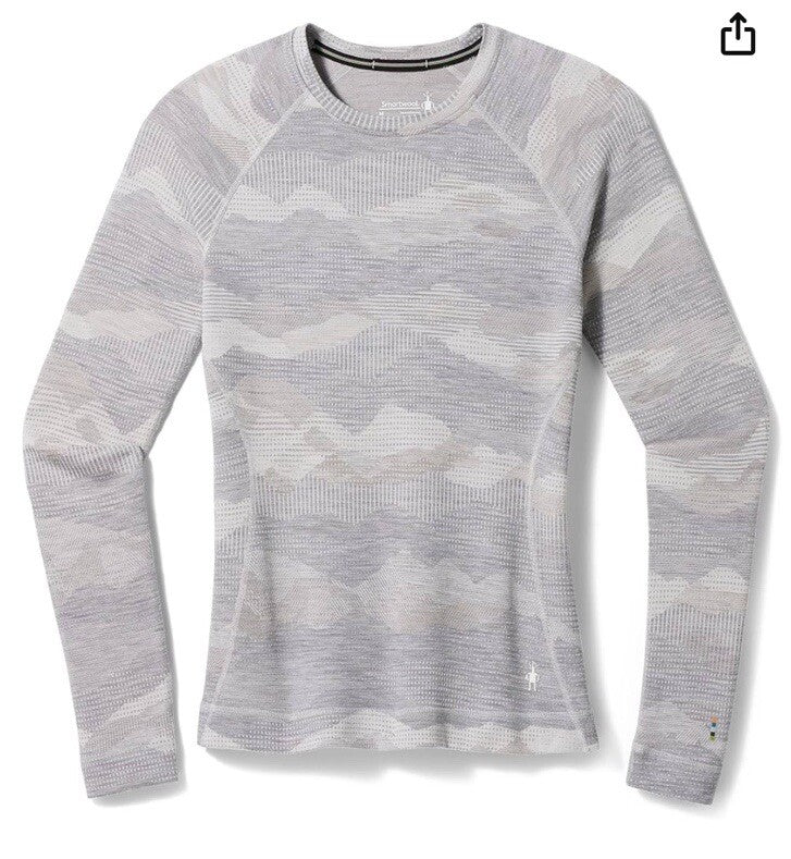 $110 Smartwool Women’s 250 Merino Wool Base Layer Crew Top-Gray Print-XSmall-New