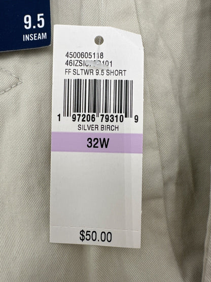 $50 IZOD Men’s Dockside Stretch Shorts 9.5”  - Silver Birch - Size 32 - New