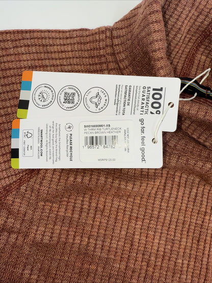 $120 Smartwool Women’s Merino Rib Turtleneck Shirt-Pecan Brown Heather-XSmall