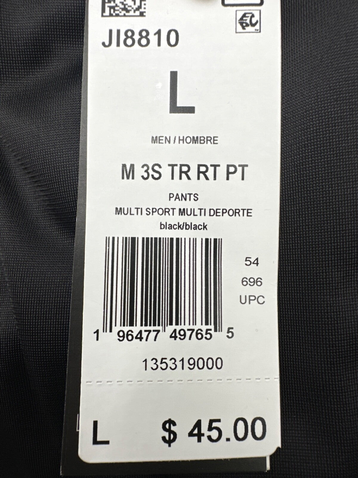 $45 Adidas Men's 3 Stripes Tricot Regular Tapered Track Pant - Black -Large-New