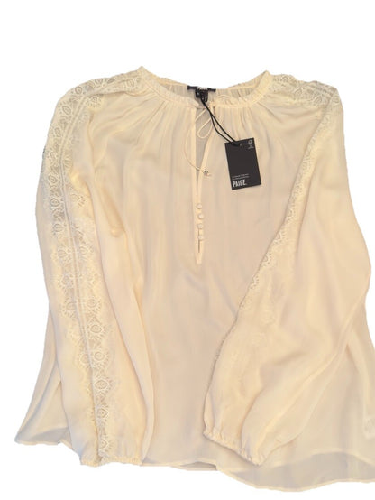 Paige Women’s Patina Silk Blouse Top Shirt With Lace - Antique White- XLarge