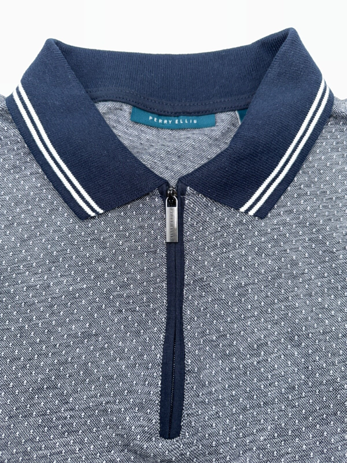 $50 Perry Ellis Men’s Quarter Zip Polo Shirt - Dark Sapphire - Small - New Tag