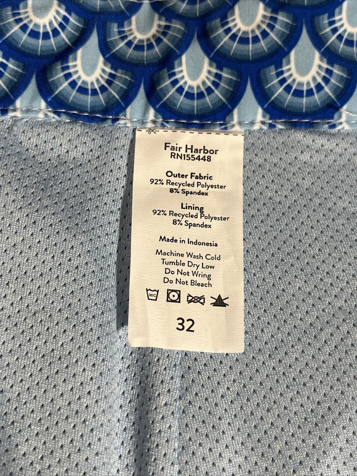 $89 FAIR HARBOR Men’s Sextant Swim Trunk Inner Lined Shorts-Blue Deco-Size: 32W