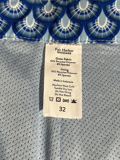$89 FAIR HARBOR Men’s Sextant Swim Trunk Inner Lined Shorts-Blue Deco-Size: 32W