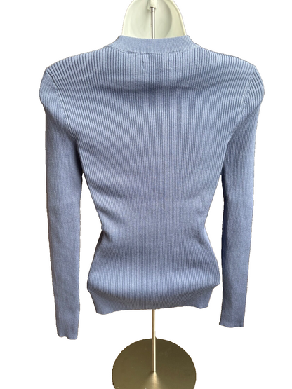 $40 Nine West Women’s-Rib Crewneck Sweater- Blue- Medium Petite- New Tag
