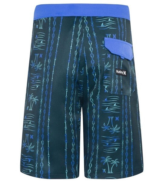 Hurley Boy’s Palm Stripe Boardshorts Swim Trunks- Midnight Teal- Size Boy’s 12