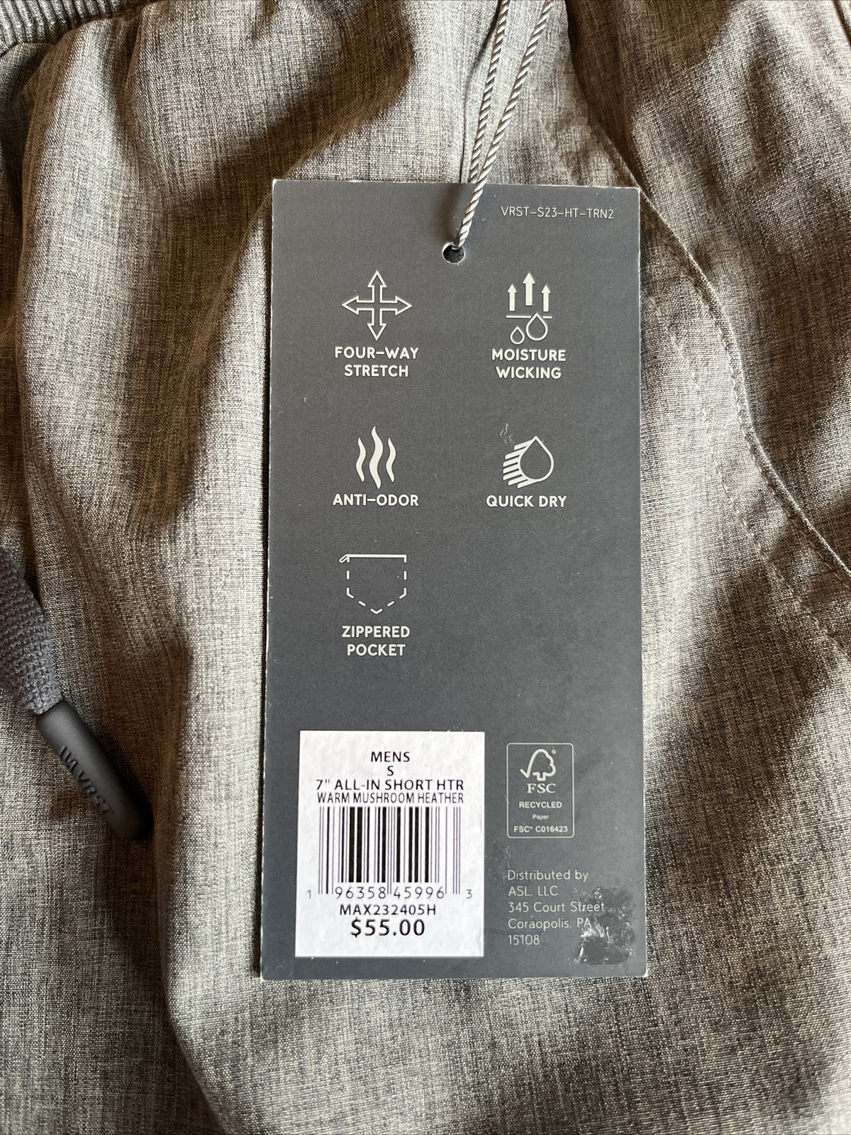 VRST Men's 7 Inch All-In Athletic Shorts-Warm Mushroom Heather-Small-New Tag $55