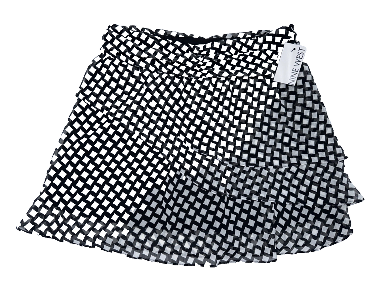$40 Nine West Women’s Easy Ruffle Skirt - Black/White - Large -New With Tag
