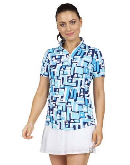 $95 IBKUL Women’s Zip Mock Neck Short Sleeve- Jennifer Turquoise-XSmall-New Tag