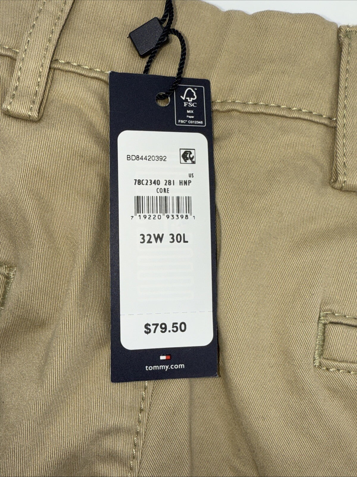 $80 Tommy Hilfiger Men The Flex Chino Cotton Casual Pants - Sand Beige-32W 30L