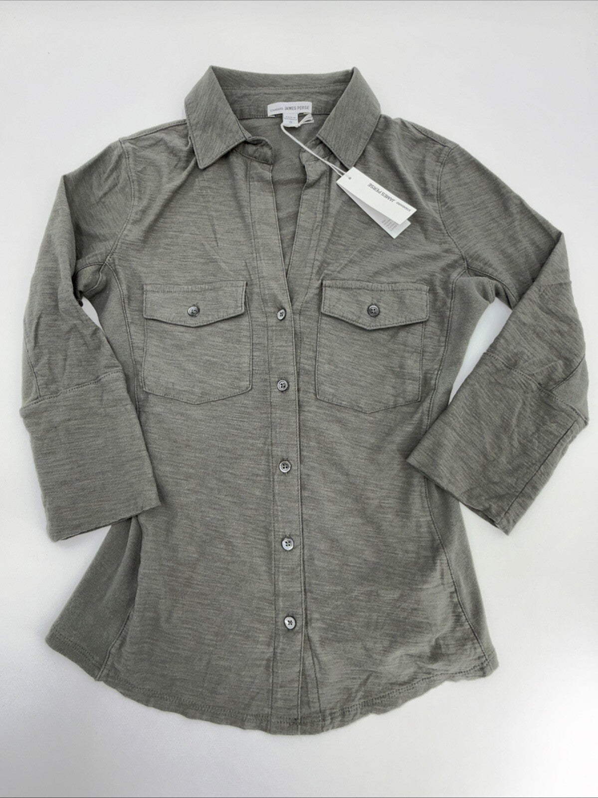 $165 James Perse Women’s Contrast Panel Shirt - Khaki PLM- Size: 0 (Small)- New
