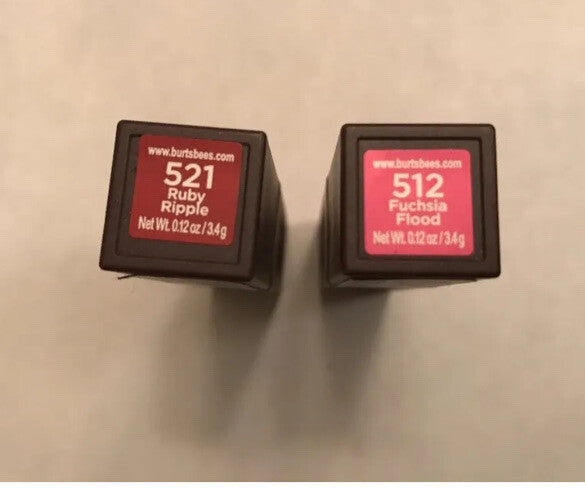 Lot (2) Of  Burt's Bees Lipstick Colors: 1 Ruby - 1 Fuchsia - Amazing Deal!