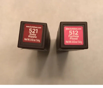 Lot (2) Of  Burt's Bees Lipstick Colors: 1 Ruby - 1 Fuchsia - Amazing Deal!