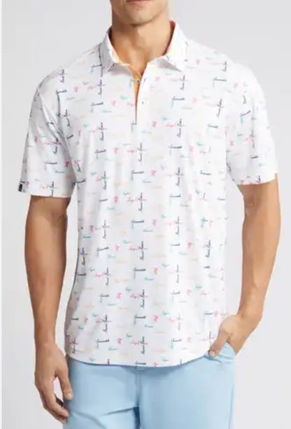 $65 Swannies Men’s Golf Barber Polo Shirt-White/Multi - Medium- New With Tags