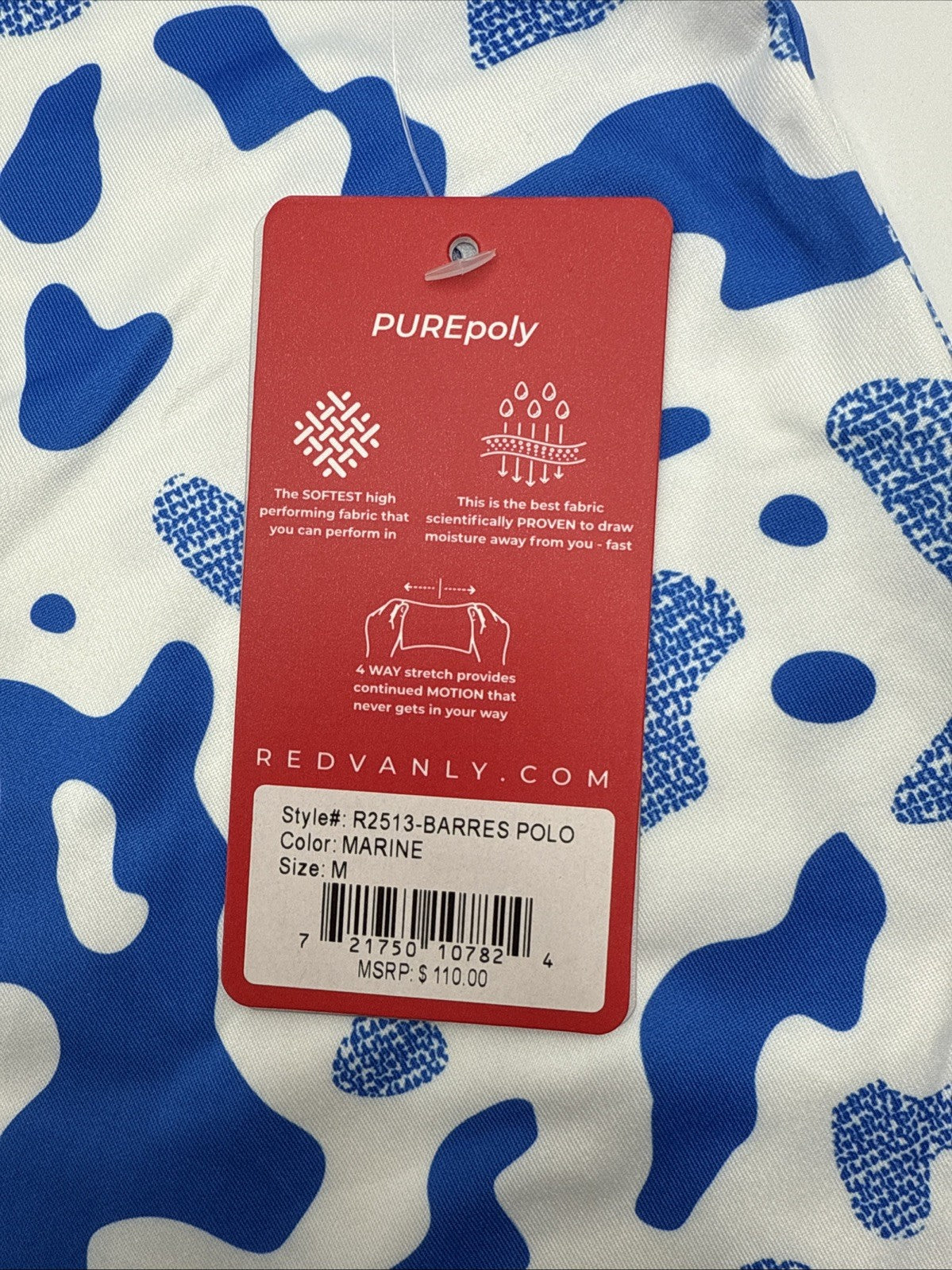 $110 Redvanly Men’s Camo Barres Golf Performance Stretch Polo Shirt-Blue-Medium