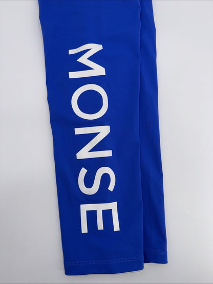 $390 MONSE Designer Blue w/ White Logo Print High Waist Leggings ME220715-Large