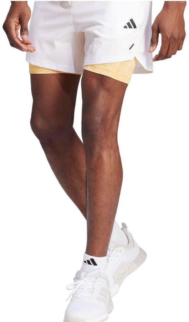 $75 ADIDAS Men's Power Workout 2-in-1 Training Shorts IS3837- White- Medium 7”-