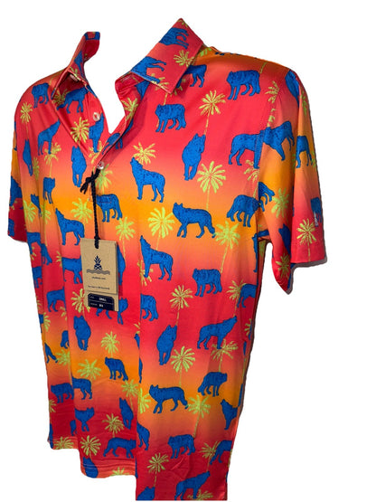 $60 Chubbies Men's The Howler Moon Performance Polo Shirt-Orange Multi-Small-New