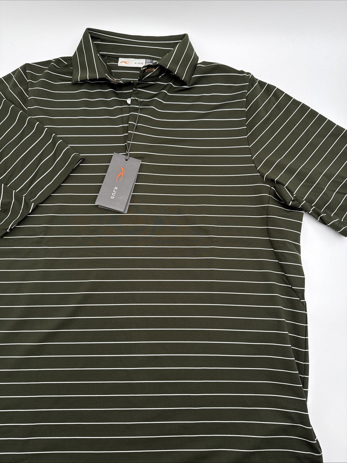 $99 Kjus Men’s Soren Golf Polo Striped Performance Shirt- Khaki -Size: 50/Medium